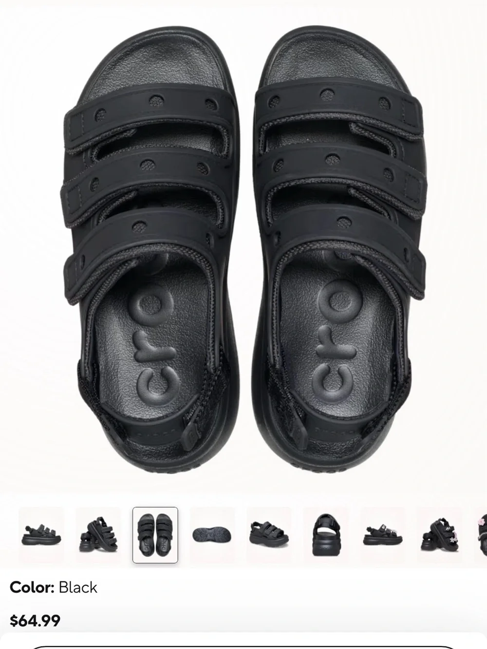 CROCS Soho Sport- Black Triple-Strap Platform Sandals - Picture 2 of 6